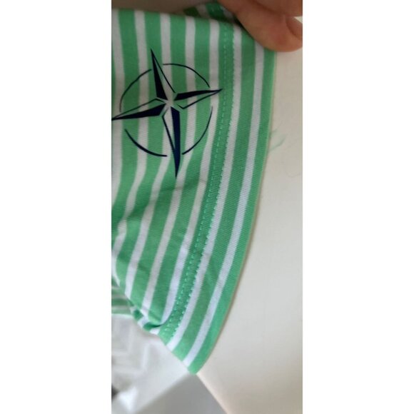 B DRADDY PIMA Cotton POLO Shirt Embroidered Logo Green White Pinstripes - MED - Picture 7 of 8